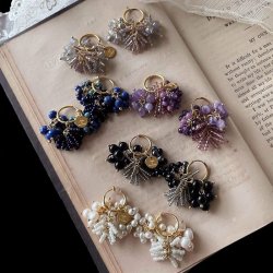 画像1: 【malle la brocante】サージカルステンレス　天然石とアンティークビーズの着せ替えフープピアス/イヤリング/金属アレルギー対応