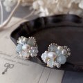 【malle la brocante】アクアマリンとヴィンテージパールのbijouピアス/痛みにくいイヤリング/誕生石