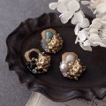 【malle la brocante】サージカルステンレス　天然石と真鍮ネコ×ヴィンテージカボションのコラージュリング/金属アレルギー対応