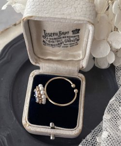 画像3: 【malle la brocante】磁器製ヴィンテージ青いバラのカボションとヴィンテージパールのオーバルリング/金属アレルギー対応