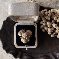 画像1: 【malle la brocante】サージカルステンレス　ホワイトコーラルとパンジー×ヴィンテージパールのリング/金属アレルギー対応