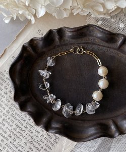 画像2: 【malle la brocante】14kgf　水晶とヴィンテージパールのブレスレット
