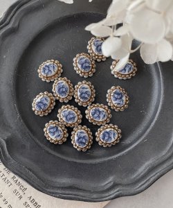 画像5: 【malle la brocante】磁器製ヴィンテージ青いバラのカボションとヴィンテージパールのオーバルリング/金属アレルギー対応