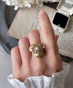 画像5: 【malle la brocante】サージカルステンレス　ホワイトコーラルとパンジー×ヴィンテージパールのリング/金属アレルギー対応