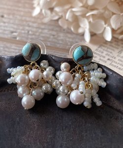 画像6: 【malle la brocante】天然石とヴィンテージパールのタッセルピアスOR真鍮痛みにくいイヤリング