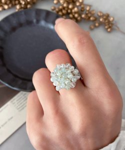 画像13: 【malle la brocante】サージカルステンレス　古いビーズと天然石のつぶつぶフラワーリング/金属アレルギー対応