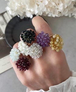 画像10: 【malle la brocante】サージカルステンレス　古いビーズと天然石のつぶつぶフラワーリング/金属アレルギー対応