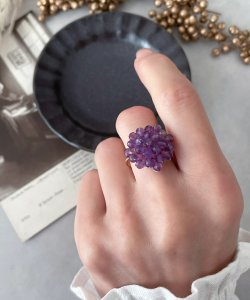 画像8: 【malle la brocante】サージカルステンレス　古いビーズと天然石のつぶつぶフラワーリング/金属アレルギー対応