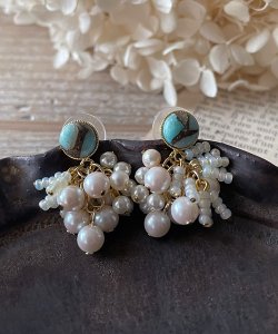 画像7: 【malle la brocante】天然石とヴィンテージパールのタッセルピアスOR真鍮痛みにくいイヤリング