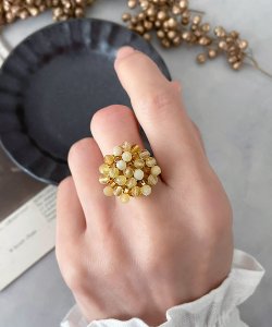 画像20: 【malle la brocante】サージカルステンレス　古いビーズと天然石のつぶつぶフラワーリング/金属アレルギー対応