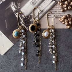 画像1: 【malle la brocante】ステンレス製　天然石とヴィンテージカボションの着せ替えイヤーカフ（片耳用）/金属アレルギー対応