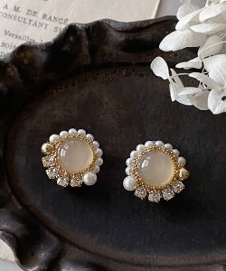 画像24: 【malle la brocante】コッパーストーンとヴィンテージパールのラウンドピアスOR真鍮痛みにくいイヤリング