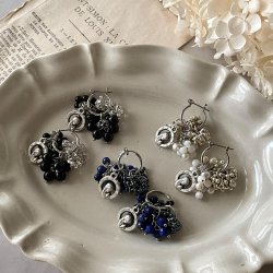 画像1: 【malle la brocante】天然石とヴィンテージメダイの着せ替えフープピアス/イヤリング/金属アレルギー対応