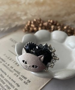 画像5: 【mallelabrocante/マルラブロカント】猫ヴィンテージボタンとオニキスのコラージュリング/金属アレルギー対応