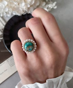 画像9: 【malle la brocante】サージカルステンレス　コッパーストーンとヴィンテージパールのラウンドリング/金属アレルギー対応