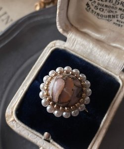 画像2: 【malle la brocante】サージカルステンレス　コッパーストーンとヴィンテージパールのラウンドリング/金属アレルギー対応