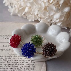 画像1: 【malle la brocante】サージカルステンレス　ヴィンテージビーズのつぶつぶフラワーリング/金属アレルギー対応