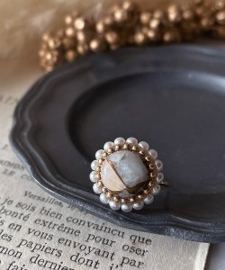 画像14: 【malle la brocante】サージカルステンレス　コッパーストーンとヴィンテージパールのラウンドリング/金属アレルギー対応