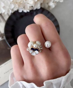 画像7: 【malle la brocante】淡水パールとビオラのbijouフォークリング/金属アレルギー対応