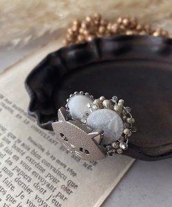 画像13: 【mallelabrocante/マルラブロカント】猫ヴィンテージボタンとオニキスのコラージュリング/金属アレルギー対応