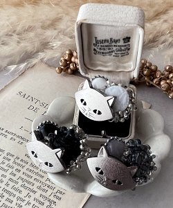 画像12: 【mallelabrocante/マルラブロカント】猫ヴィンテージボタンとオニキスのコラージュリング/金属アレルギー対応