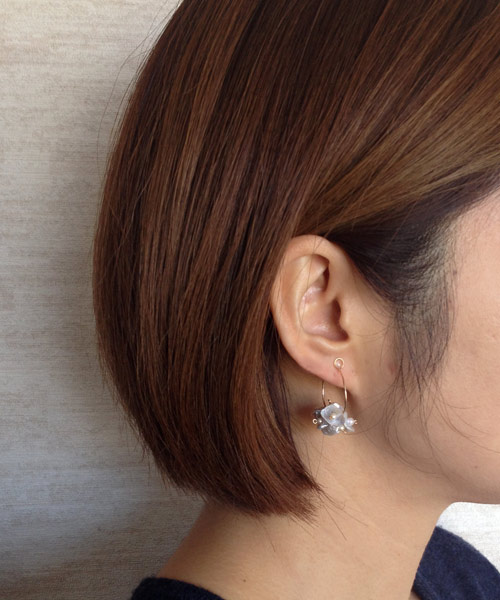 14 kgf fresh water Keshi Pearl × vintage pearl bloom earring / ear clip - Earrings & Clip-ons - Gemstone Silver