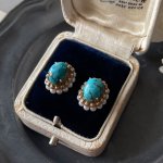 画像: 【malle la brocante】14kgf　ブルーコッパーターコイズとヴィンテージパールのオーバルピアスOR真鍮痛みにくいイヤリング