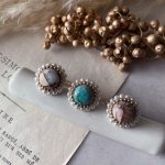 画像: 【malle la brocante】サージカルステンレス　コッパーストーンとヴィンテージパールのラウンドリング/金属アレルギー対応