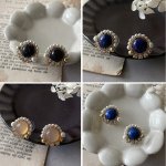 画像: 【malle la brocante】コッパーストーンとヴィンテージパールのラウンドピアスOR真鍮痛みにくいイヤリング