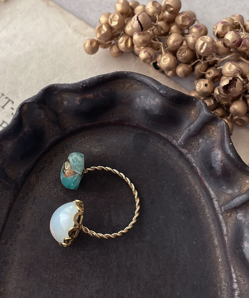 画像9: 【malle la brocante】コッパーストーンとヴィンテージガラスカボションのフォークリング/金属アレルギー対応