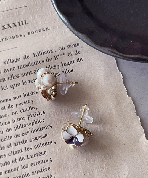 画像5: 【malle la brocante】淡水パールとビオラのbijouピアスOR真鍮痛みにくいイヤリング