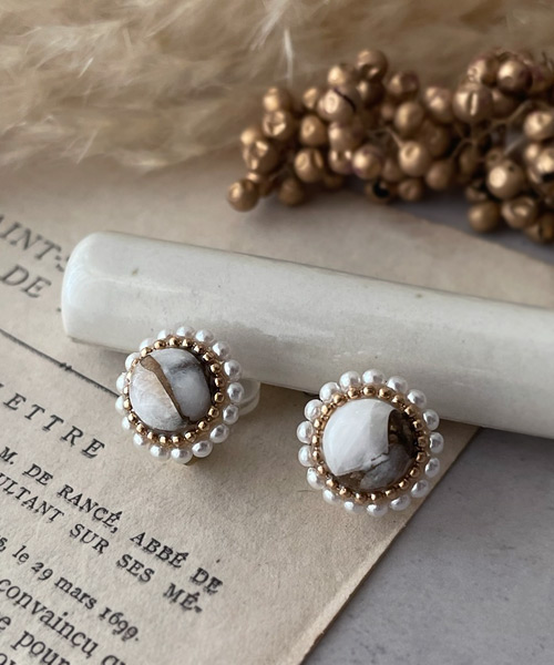 画像20: 【malle la brocante】コッパーストーンとヴィンテージパールのラウンドピアスOR真鍮痛みにくいイヤリング